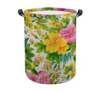 Paniers à linge à motif de fleurs roses, jaunes et vertes - Panier à linge imperméable pliable - Panier de rangement pour vêtements sales - Panier à linge pour salon, salle de bain