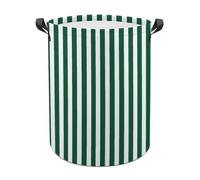 Paniers à linge à rayures verticales blanches et vert forêt - Panier à linge pliable - Panier de rangement pour vêtements sales - Panier à linge pour salon, salle de bain