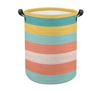 Paniers à linge colorés à rayures horizontales corail, turquoise, jaune, panier à linge imperméable, pliable, panier de rangement pour vêtements sales, panier à linge pour salon, salle de bain