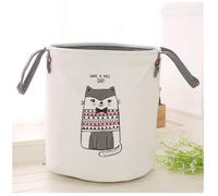 Paniers à Linge - Non spécifié - Motif Chat Rose - Lin et Coton - 35x40cm - Pliable