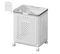 Paniers À Linge Pliables Panier a Linge Plastique avec Roues À 360 Chariot a Roulette Pliable pour La Maison, Le Dortoir, La Buanderie Beige/Blanc(White,36 * 28 * 49cm)