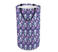 Paniers à linge pliables pour dortoir - Grand panier à linge pliable rond avec motif tête de mort rose et fleur violette - 135 l - Panier à linge sale pour garçons et filles - Décoration esthétique
