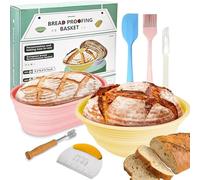 Paniers à pain Pliables en Silicone, Lot de 2 Banneton pour Pain Rond Ovale, Kit de Démarrage pour le Levain Avec Fouet à Pâte, Grattoir, Brosse de Nettoyage Pour Lame à Pain