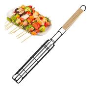 Paniers de barbecue d'extérieur - en acier inoxydable et manche en bois - Panier barbecue pour hot dogs et support de saucisses - maison, camping, pique-nique, feu de camp, steak, viande