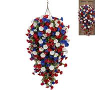 Paniers de fleurs patriotiques à suspendre, tricolores, rouge, blanc, bleu, fausses gloires du matin, fleurs rampantes artificielles pour maison, terrasse, fenêtre, anniversaire de mariage (1)
