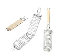 Paniers de gril gigognes - Paniers de gril roulants en acier inoxydable, poignées en bois résistantes à la chaleur | Gadgets de cuisine légers, outils de barbecue portables pour la cuisine en plein