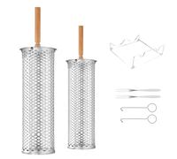 Paniers de gril roulants - Filet de gril portable rotatif en acier inoxydable avec poignée en bois | Outils de grillades de nidification de légumes, outil de Camping en plein air pour légumes