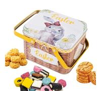 Paniers de Pâques - Boîte à bonbons en fer et en métal avec couvercle et poignée | Porte-friandises au chocolat en fer blanc robuste, conteneur de stockage élégant, bas de vacances pour fêtes, décorat