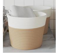 Paniers de rangement 2 pcs beige et blanc Ø24x18 cm coton