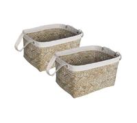 Paniers de Rangement - Box and beyond - Lot 2 - 15x19x25 cm - Jonc de Mer Naturel et polycoton - Tressés - Poignées