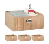 Relaxdays 4X paniers de Rangement en Bambou, Corbeille de Salle de Bain carrée, boîte Plate, 14 x 31 x 31 cm, Pliante, Nature