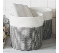 Paniers de Rangement Corbeilles Salon Maison 2 pcs Gris et Blanc Coton vidaXL