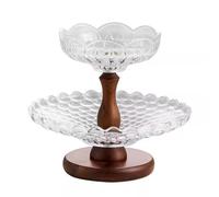 Paniers de rangement de cuisine, bol à fruits, bol à fruits double couche, panier à fruits en verre avec base en bois, bols à fruits décoratifs for comptoir de table à la maison(One Color_29*20*25.5cm