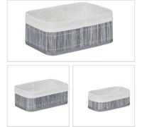 Paniers de rangement en bambou Basic 3 pièces Gris/Blanc