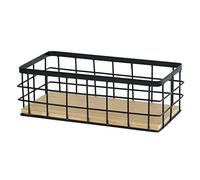 Paniers de rangement en fil métallique avec base en bois, panier mural rectangulaire en métal à suspendre, paniers robustes minimalistes de couleur unie pour cuisine et salle de bain, paniers d'organi