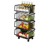 Paniers de rangement en fil métallique sur roulettes - Chariot empilable en métal pour cuisine, salle de bain, salon et chambre à coucher - Polyvalent pour la maison et les articles de shopping