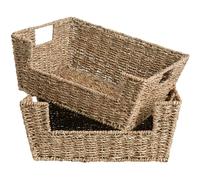 Paniers de rangement en jonc de mer StorageWorks, paniers ouverts tiss s la main avec poign es, lot de 2