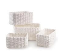 Paniers de Rangement en Osier Tissé, Lot de 4 Panier en Osier Tressé Revivoer, Corbeilles de Rangement Empilables pour Décoration de Chambre d'enfant, Salle de Bain et Table à Langer (Blanc)