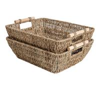 Paniers de rangement g ants tiss s la main StorageWorks avec poign es en bois, paniers en osier et jonc de mer pour l'organisation, lot de 2
