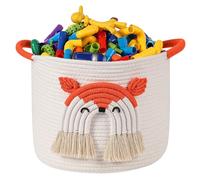 Paniers de Rangement pour Jouets pour Enfants, Panier en Corde de Coton avec Décor 3D de Renard, Panier à Couvertures pour le Salon, Organisateur de Jouets, Panier à Linge, Orange