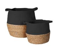 Paniers de Rangement Rebecca Mobili Warda 35x35x35 Algue Marine Coton Marron Noir Boho ENSEMBLE 2 pièces
