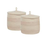 Paniers en Coton Beige Clair Ronds 33 cm Corbeille à Linge Tressée Lot de 2 Silopi