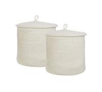 Paniers en Coton Blanc Crème Ronds 33 cm Corbeille à Linge Tressée Lot de 2 Silo