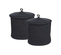 Paniers en Coton Noirs Ronds 33 cm Corbeille à Linge Tressée Lot de 2 Silopi