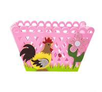 Paniers en feutre pour Pâques avec motifs lapin et poulet, adaptés pour organiser des chocolats, des bonbons et des petits articles lors de fêtes (rose)
