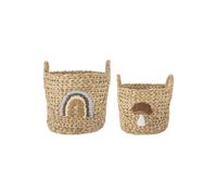 Paniers en jacinthe d'eau beige, lot de 2, cylindrique, avec poignées - Bloomingville, Agnes - Ø32xH32 cm
