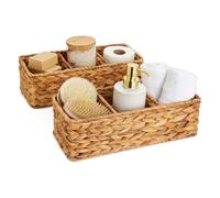 Paniers en Jacinthe d'Eau, Lot de 2 Paniers de Rangement Rectangulaires avec 3 Compartiments pour Salle de Bain, 36,5 x 15 x 11 cm