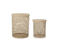 Paniers en jonc de mer beige, lot de 2, avec couvercle, cylindrique - Bloomingville, Connie - Ø31xH40 / Ø41xH53 cm