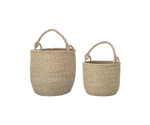 Paniers en jonc de mer beige, lot de 2, poignées pliables, cylindrique - Bloomingville, Rairie - Ø40xH60 cm