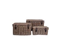 Paniers Lot de 3 ALTOBUY en Rotin avec Lanières en Cuir Gris - TOCON Gris