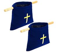 Paniers pour église 2 pièces, sacs bibliques croisés brodés avec poignées en bois, sacs d'église en flanelle pour usage quotidien des églises, bleu