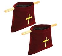 Paniers pour église 2 pièces, sacs bibliques croisés brodés avec poignées en bois, sacs d'église en flanelle pour usage quotidien des églises, rouge