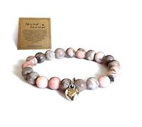 Panifio Bracelet en jaspe zébré rose pour femme - Soulage le stress - Yoga et relaxation - Bracelet inspirant pour ma fille, petite-fille, sœur, maman, meilleure amie, Pierre, Pas de gemme