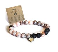 Panifio Bracelet en jaspe zébré rose pour femme - Soulage le stress - Yoga et relaxation - Bracelet inspirant pour ma fille, petite-fille, sœur, maman, meilleure amie, Pierre, Pas de gemme