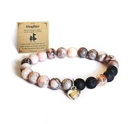 Panifio Bracelet en jaspe zébré rose pour femme - Soulage le stress - Yoga et relaxation - Bracelet inspirant pour ma fille, petite-fille, sœur, maman, meilleure amie, Pierre, Pas de gemme