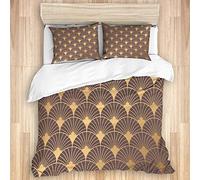PANILUR Beige Parure lit，Art déco sans Soudure Fond doré，Housse Couette et taies d'oreiller Microfibre avec Fermeture éclair 200x200cm