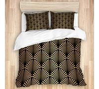 PANILUR Beige Parure lit,modèle Art déco sans Couture Or Noir,Housse Couette et taies d'oreiller Microfibre avec Fermeture éclair 200x200cm