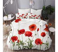 PANILUR Parure de lit，Coquelicots Rouges isolés sur Fond Blanc，Housse de Couette et taies d'oreiller Microfibre avec Fermeture éclair 220x240cm