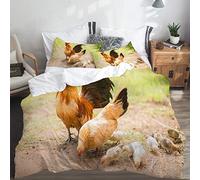 PANILUR Parure de lit，Poussins de poule ferme vie sur le thème des animaux Photo de famille de poulet arrière-plan flou，Housse de couette et taies d'oreiller Microfibre avec fermeture éclair 140x200cm