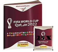 Panini - Lot 25 pochettes d’autocollants officiels - Motif Coupe du Monde FIFA Qatar 2022