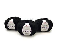 Panini Tessuti, 3 Pelotes de Laine Masha 70% Laine - 30% Acrylique - Poids 300 g (3x 100g)- Disponibles en Différentes Couleurs - Aiguilles n 6-7 Crochets 5.5-6.5 - Fait-main