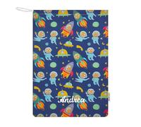 Panini Tessuti Sac pochon Personnalisable pour crèche ou Maternelle - 100% Coton, Fermeture par Cordon, Taille 46x60 cm, Porte-Habits pour garçons et Filles. Made in Italy. Spaceship Fantaisie
