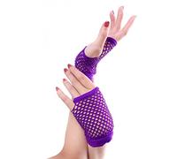 Panja Short Net Gants Résilles Mitaines Courte Extensible (Blanc, Noir, Rouge, Vert, Violet, Jaune, Bleu, Orange, Rose) (Violet)