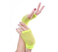 Panja Short Net Gants Résilles Mitaines Courte Extensible (Blanc, Noir, Rouge, Vert, Violet, Jaune, Bleu, Orange, Rose) (Jaune Fluo)