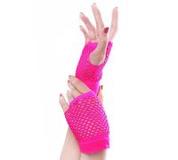 Panja Short Net Gants Résilles Mitaines Courte Extensible (Blanc, Noir, Rouge, Vert, Violet, Jaune, Bleu, Orange, Rose) (Rose Fluo)