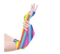 Panja Short Net Gants Résilles Mitaines Longue Extensible (Blanc, Noir, Rouge, Vert, Violet, Jaune, Bleu, Orange, Rose, Arc-en-Ciel) (Arc-en-Ciel)